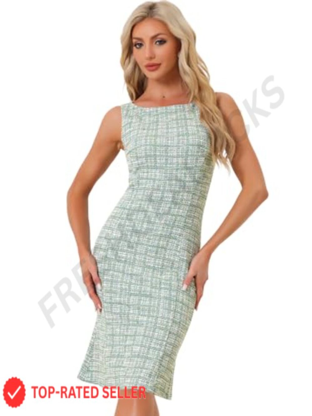 Tweed Bodycon Mermaid Hem Dress Sleeveless Business Casual
